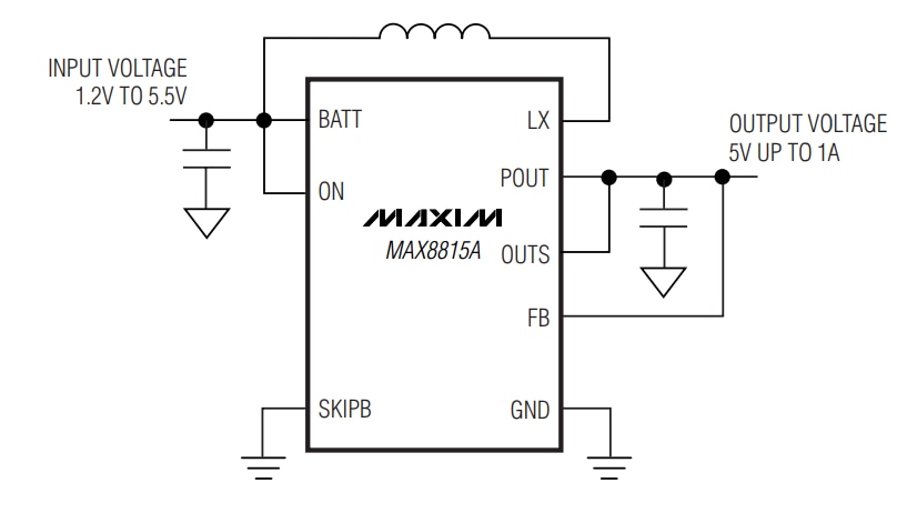 Location Circuit - Analog Devices / Maxim Integrated MAX8815A 1A DC-DC Step-Up Converter